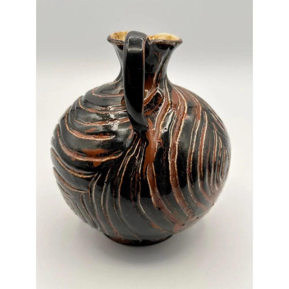 Handcrafted Studio Pottery Jug - Signed AEY Rustic MCM Swirl Glaze Pitcher